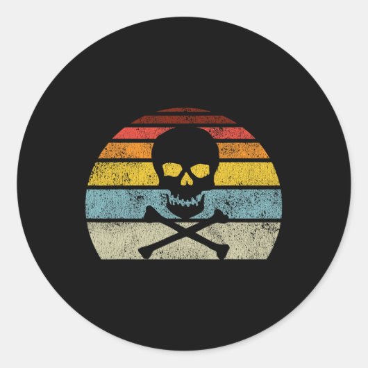 Pirate Skull Crossbones Flag Retro Style H Ronde Sticker (Voorkant)