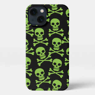 Pirate Skull Crossbones Pattern Green iPhone Case iPhone 13 Hoesje