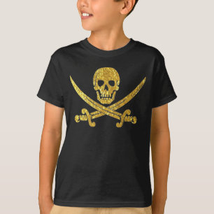 Pirate Skull Crossed Swords in Gold Foil T-shirt
