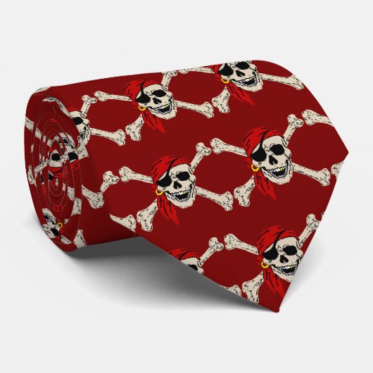 Pirate Skull en Botten Stropdas (Opgerold)