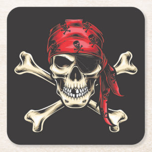 Pirate Skull en Cross Botten Vierkante Kartonnen Onderzetter