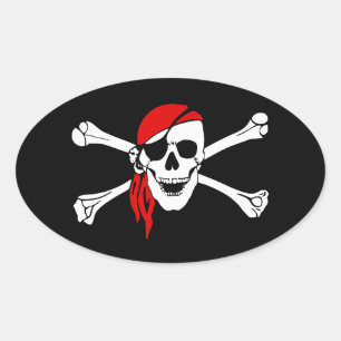 Pirate Skull en Crossbones met Red Bandana Ovale Sticker