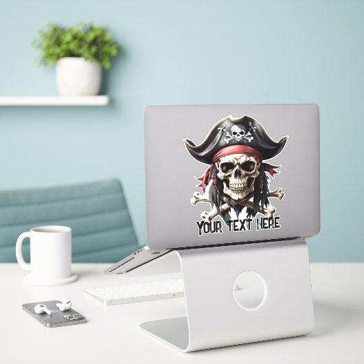 Pirate Skull en Crossbones Sticker (Laptop op bureau)