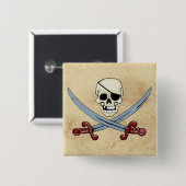 Pirate Skull en Crossed Cutlasses Creepy Art Vierkante Button 5,1 Cm (Voorkant /achterkant)
