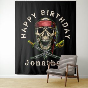 Pirate Skull Ghost Royal Happy Birthday Backdrop Wandkleed
