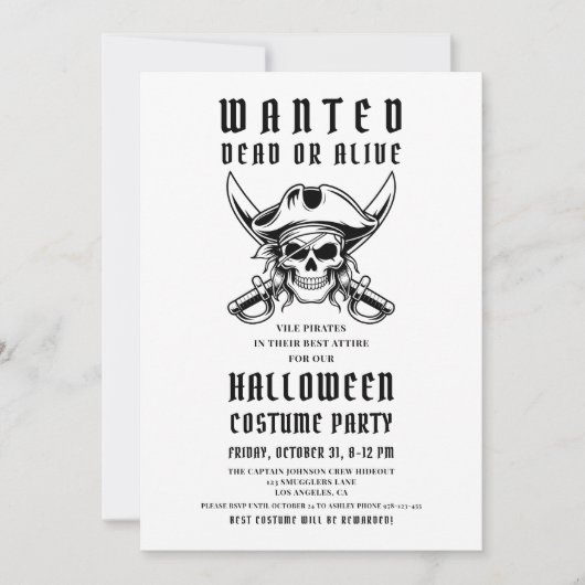  Pirate Skull Halloween Kostuumfeest Kaart (Voorkant)