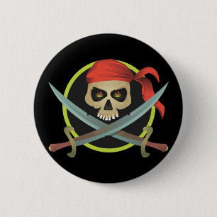 Pirate Skull met gekruiste zwaarden Ronde Button 5,7 Cm