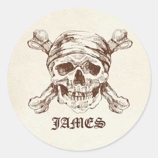 Pirate Skull N Cross Botten Custom Name Stickers (Voorkant)
