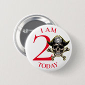 Pirate Skull Red Cross Botten 2e verjaardag Button (Voorkant /achterkant)