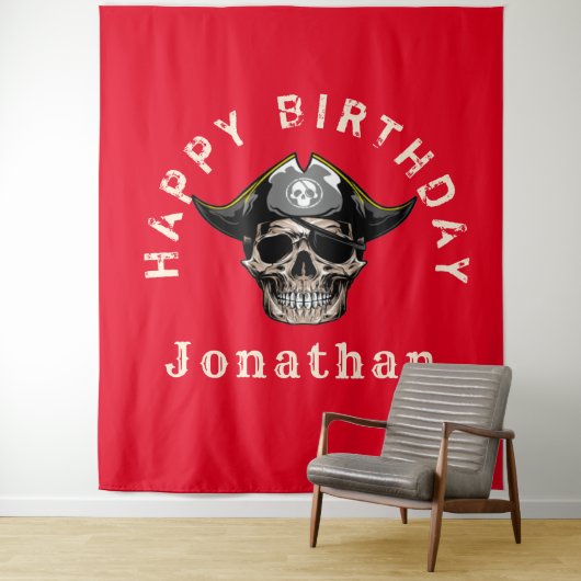 Pirate Skull Red Wandkleed (In situ)