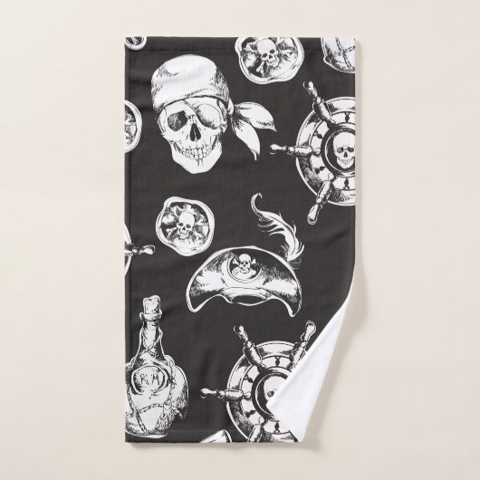 Pirate Skull Ship Wheel (Serviette à main)