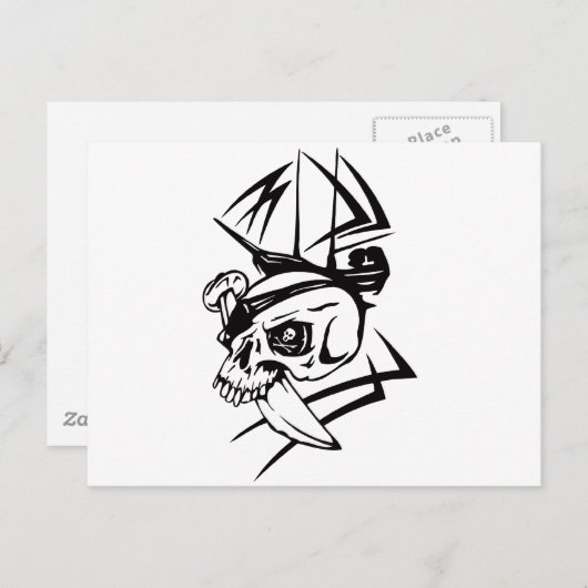 Pirate Skull Skeleton Sword Ship Tattoo Style Briefkaart (Voorkant / Achterkant)