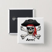 Pirate Skull Vierkante Button 5,1 Cm (Voorkant /achterkant)