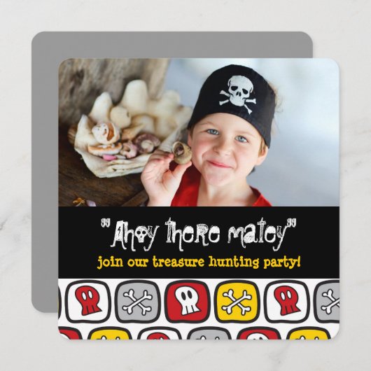 Pirate Skulls & Botten Boy Verjaardagsfeestje Uitn Kaart (Voorkant / Achterkant)