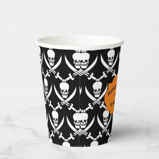 Pirate Skulls en Botten Happy Halloween Papieren Bekers (Rechts)