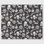 Pirate skulls zwart wit patroon cadeaupapier (Vlak)