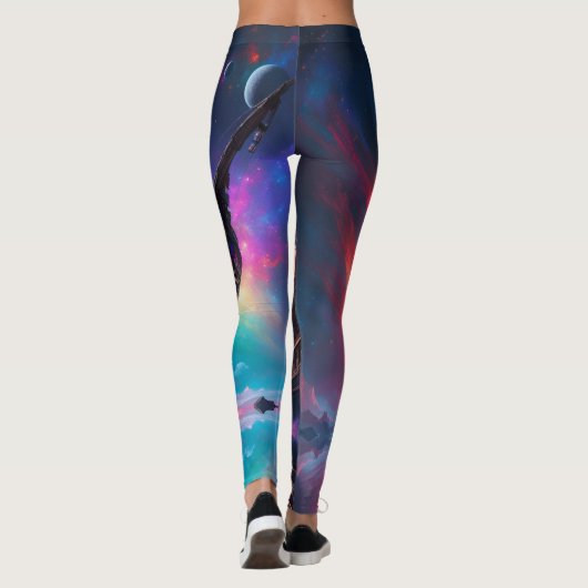 Pirate Space Ship Nebula en manen Leggings (Achterkant)
