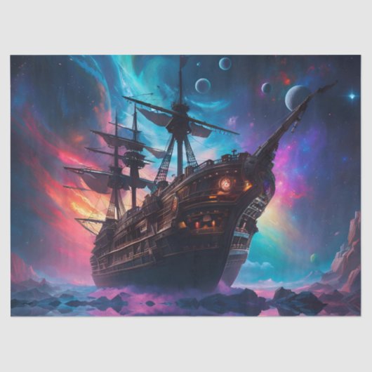 Pirate SpaceShip landt op een andere planeet Tissuepapier (Voorkant)