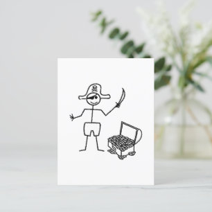 Pirate Stickman met schatkist Briefkaart
