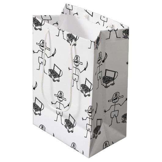 Pirate Stickman met schatkist Medium Cadeauzakje (Voorkant Gekanteld)