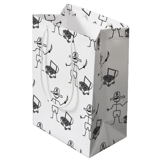 Pirate Stickman met schatkist Medium Cadeauzakje (Achterkant Gekanteld)