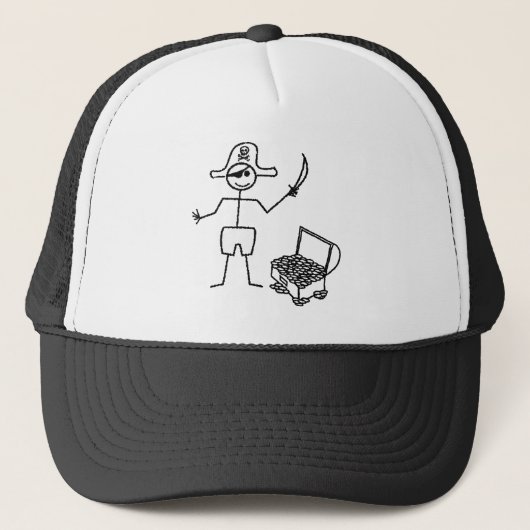 Pirate Stickman met schatkist Trucker Pet (Voorkant)