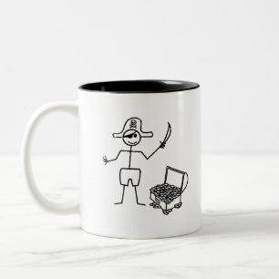 Pirate Stickman met schatkist Tweekleurige Koffiemok