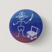 Pirate Stickman Met Schatkist Waterverf Ronde Button 3,2 Cm (Voorkant)