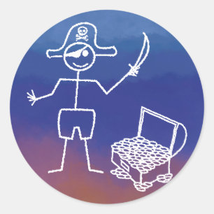 Pirate Stickman Met Schatkist Waterverf Ronde Sticker
