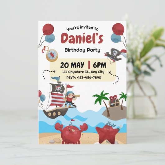 Pirate Thaing Birthday Party Invitation Kaart (Staand voorkant)