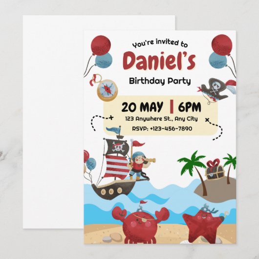 Pirate Thaing Birthday Party Invitation Kaart (Voorkant / Achterkant)
