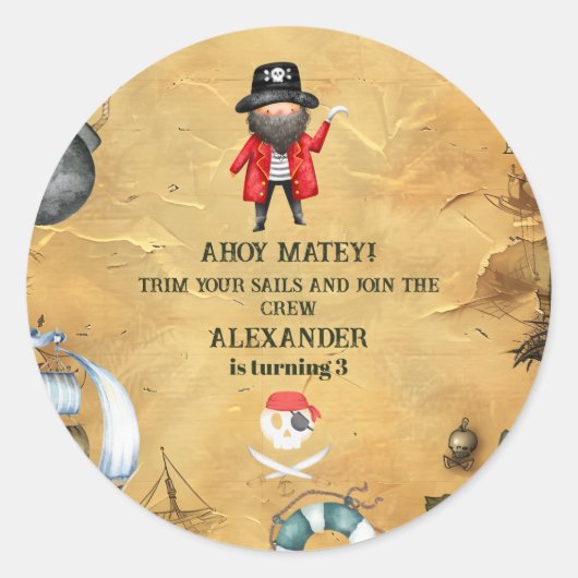 Pirate Theenmaal Birthday Party Ronde Sticker (Voorkant)