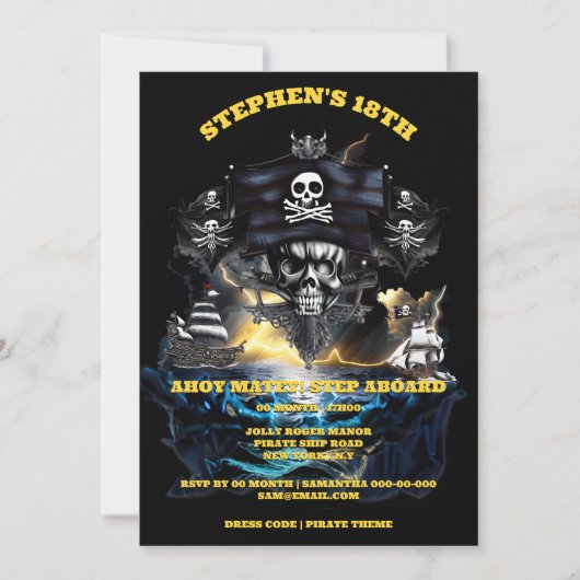 Pirate thema jolly roger ahoy matey schedel party kaart (Voorkant)