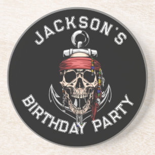 Pirate thema Party Volwassen schedel NAUTICAL Wit Zandsteen Onderzetter