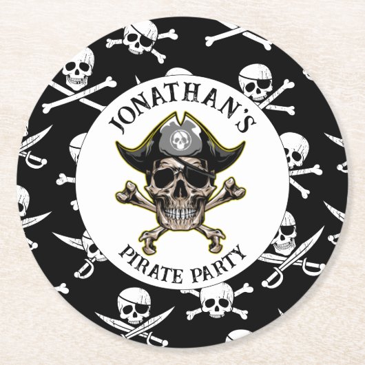 Pirate thema Party Volwassen Skull.Cross Botten Ronde Kartonnen Onderzetter (Voorkant)