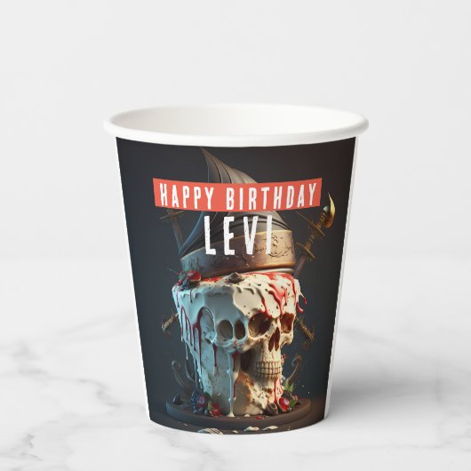 Pirate thema verjaardag papieren bekers (Achterkant)