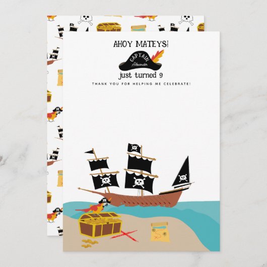 Pirate Thema Verjaardagsfeestje Dank u Bedankkaart (Voorkant / Achterkant)