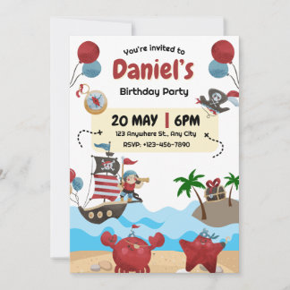 Pirate Thème Anniversaire Fête Invitation