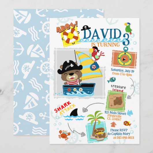 Pirate Thème Anniversaire Fête Invitation (Devant / Derrière)