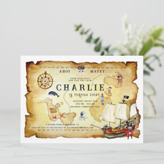 Pirate Thème Anniversaire Fête Invitation (Debout devant)