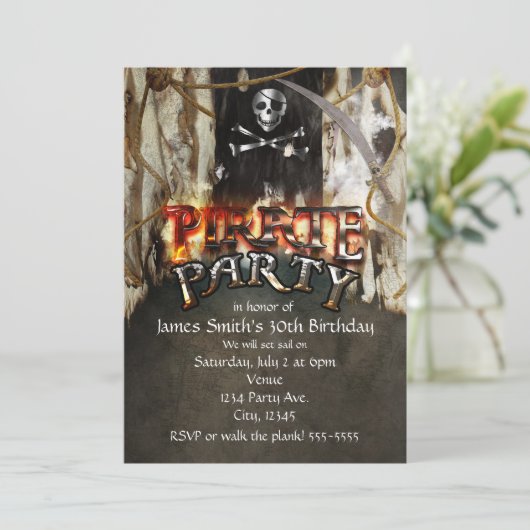 Pirate Thème Anniversaire Fête Invitations (Debout devant)