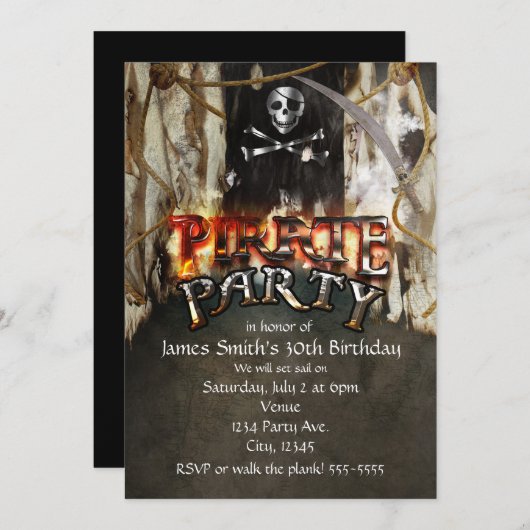 Pirate Thème Anniversaire Fête Invitations (Devant / Derrière)