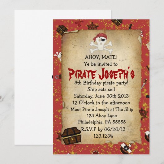 Pirate Theme Anniversaire Invitation (Devant / Derrière)