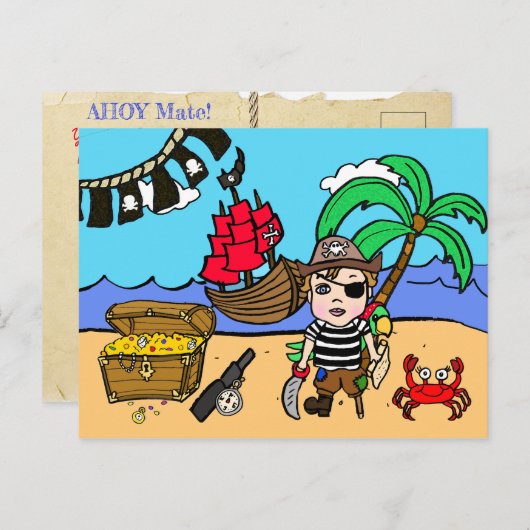 Pirate Thème Anniversaire Invitation (Devant / Derrière)