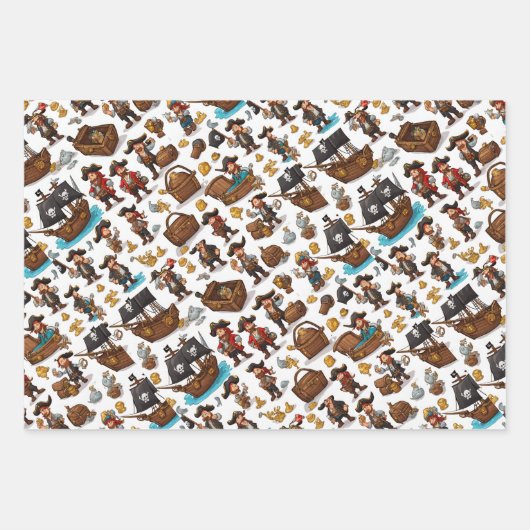 Pirate Theme Wrapping Paper Flat Sheet Set van 3 (Voorkant 2)