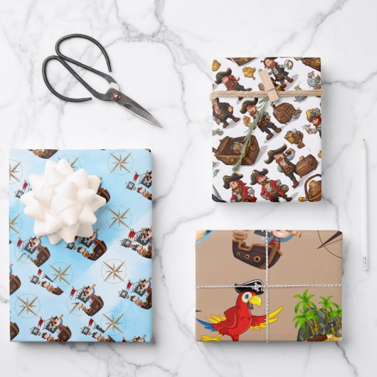 Pirate Theme Wrapping Paper Flat Sheet Set van 3 (Voorkant)