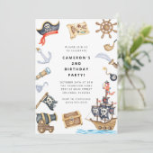 Pirate Themed Birthday Party Invitation Kaart (Staand voorkant)