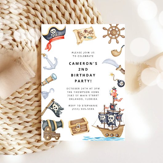 Pirate Themed Birthday Party Invitation Kaart