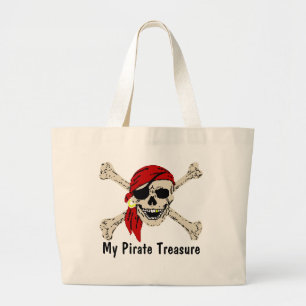 Pirate Treasure Bag, bewerkt tekst Grote Tote Bag