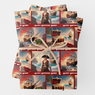 Pirate Treasure Boy's Birthday Personalize Name 3 Inpakpapier Vel